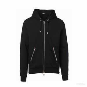 Authentic Balmain Cotton Zip Hoodie With Foil Logo Black Medium Size